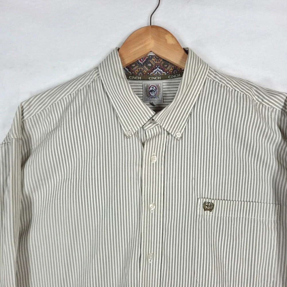 Cinch Mens Striped Western Button Down Shirt XL Tan White Paisley MTW1103341